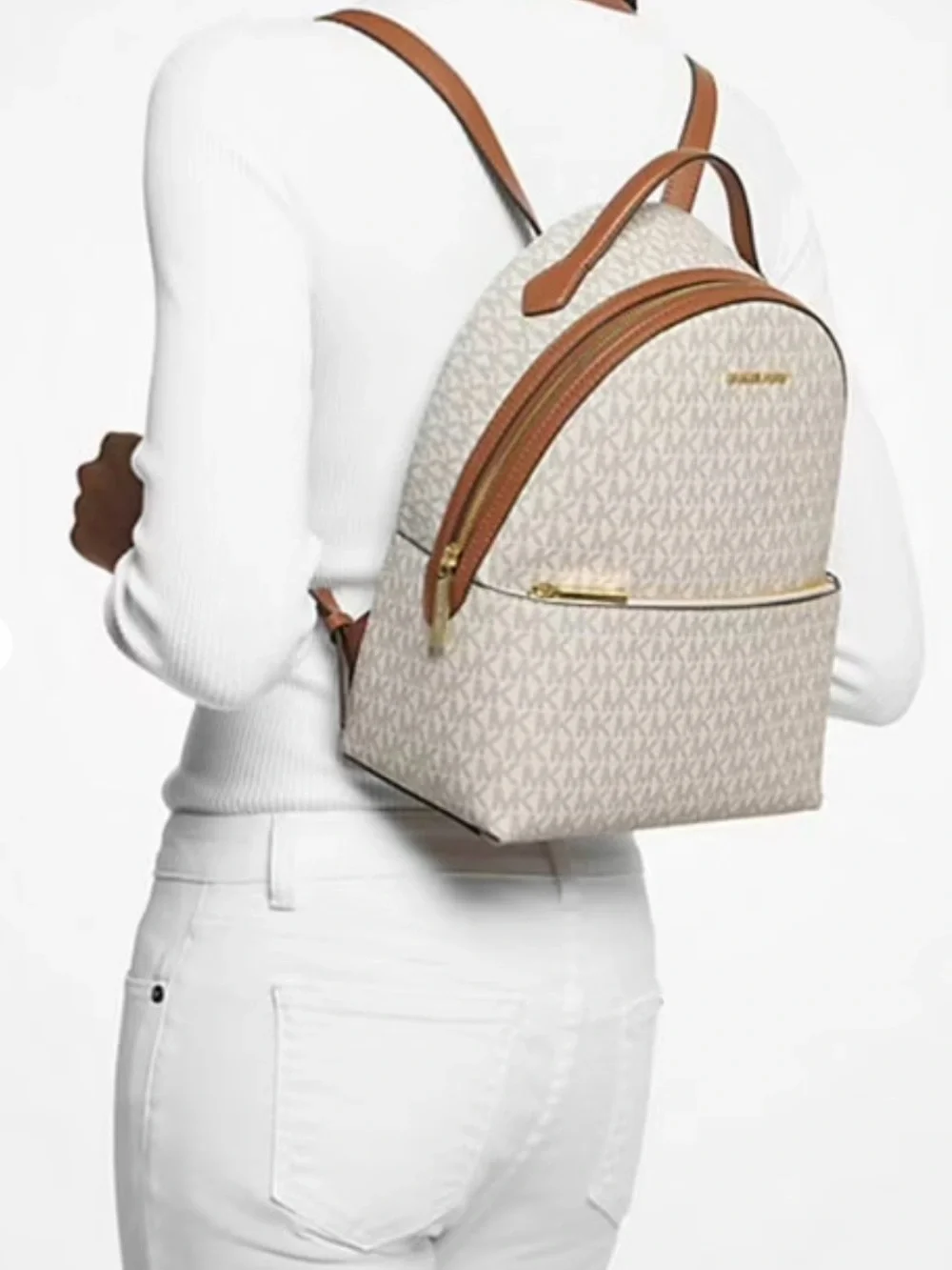 MICHAEL Michael Kors Cream and Brown Logo Sheila Backpack Medium